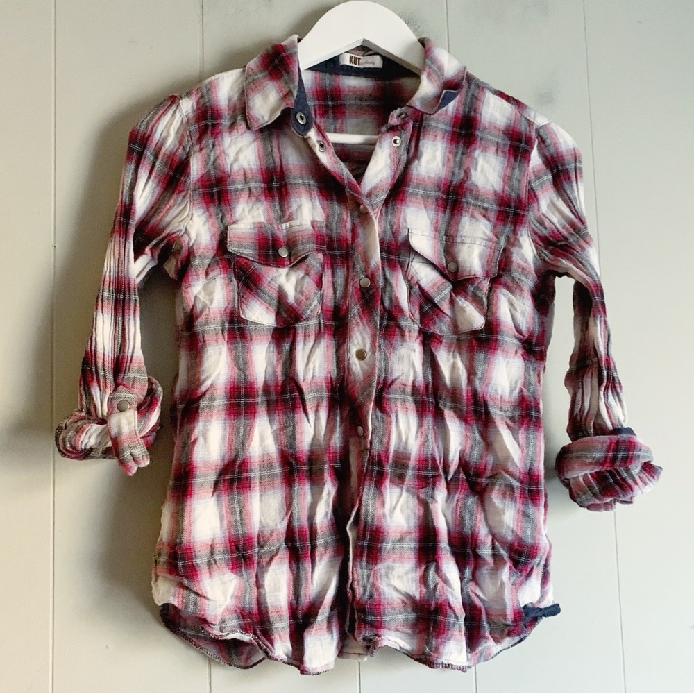 KUT from the cloth Ladies' Flannel Button-Up Shirt Pink Plaid Size S